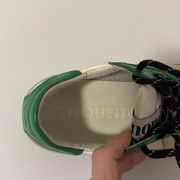 Lucky Chouette Suede & Leather Chunky Oxford Woman’s Sneaker. Tan /White/Green. - Picture 7 of 9